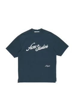 Acne Logo T-shirt - Relaxed Fit T-shirt Marine