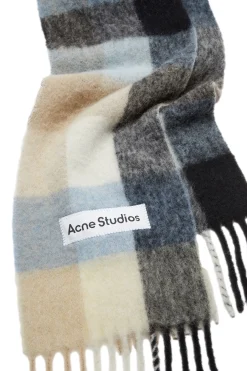 Acne Mohair Checked Scarf Skjerf Blå Og Beige