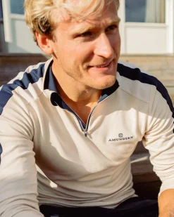 Amundsen 5Mila Half Zip Mens Genser Hvit Og Mørkeblå