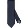 Eton Dark Blue Solid Silk Linen Tie Slips Mørkeblå