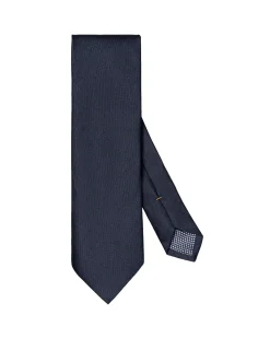 Eton Dark Blue Solid Silk Linen Tie Slips Mørkeblå