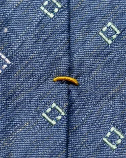 Eton Geometric Silk Linen Tie Slips Marine