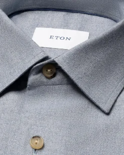Eton Solid Flannel Shirt Skjorte Lys Blå Melert