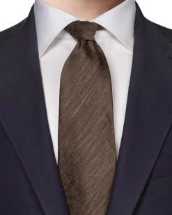 Eton Solid Silk Linen Tie Slips Brun