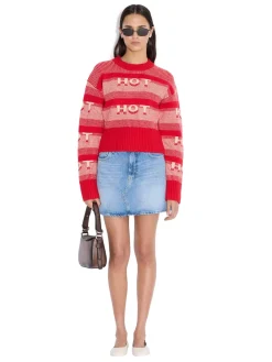 Holzweiler Hot Cropped Crew Genser Rødt Mønster