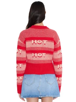 Holzweiler Hot Cropped Crew Genser Rødt Mønster