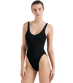 Hunza G Faye Contrast Swim Crinkle Badedrakt Sort Og Hvit