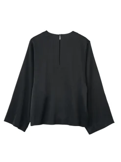 Julie Josephine Satin Bell Sleeve Blouse Skjorte Sort