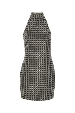 ROTATE Beaded Halterneck Dress Kjole Sort Mønster