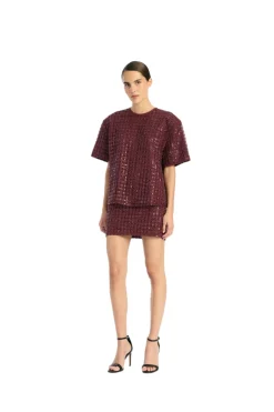 ROTATE Beaded Mini Skirt Skjørt Vinrød