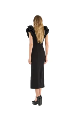 ROTATE Crepe Puffy Midi Dress Kjole Sort