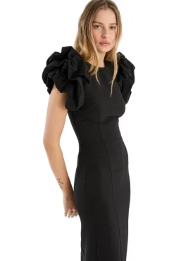 ROTATE Crepe Puffy Midi Dress Kjole Sort