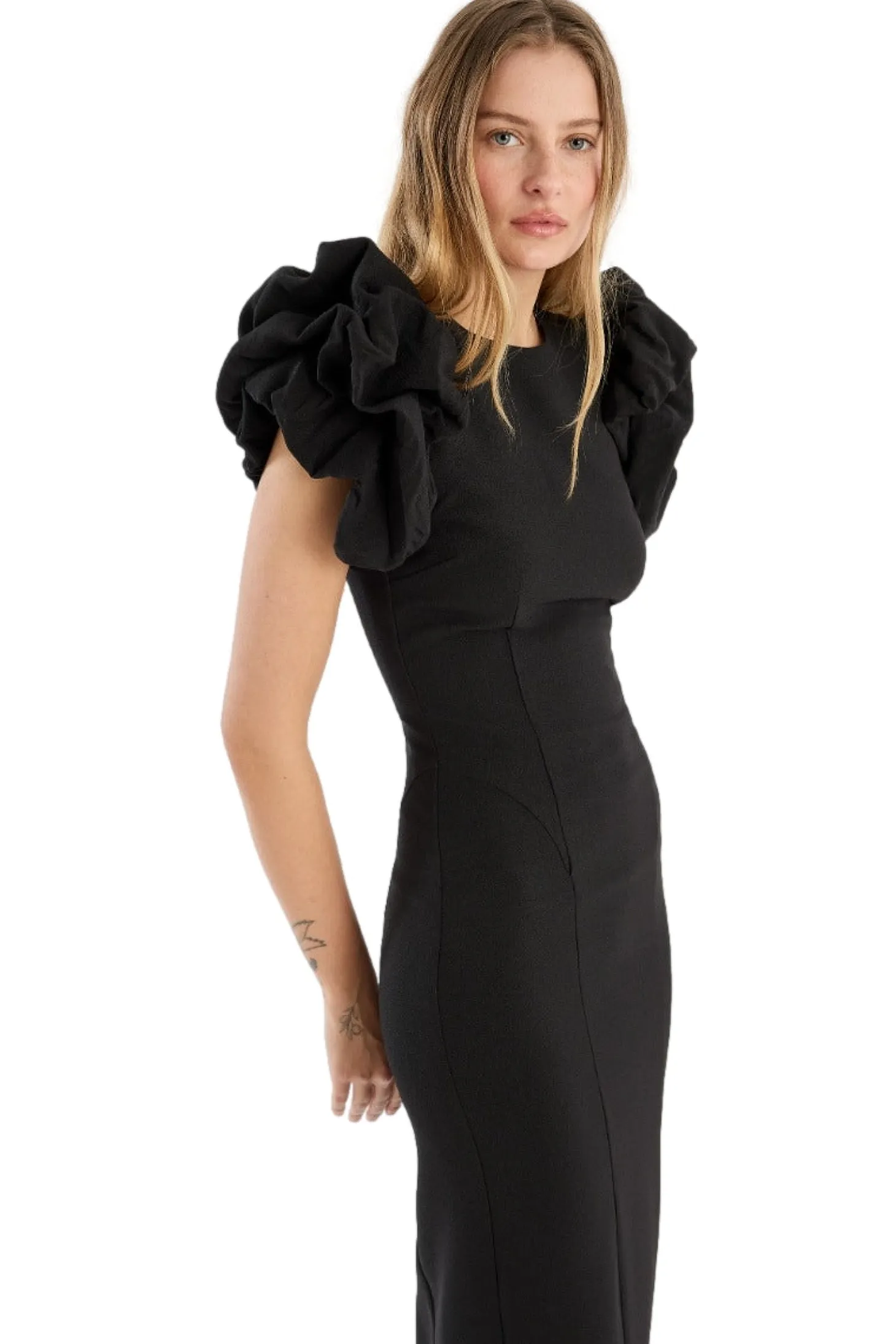 ROTATE Crepe Puffy Midi Dress Kjole Sort