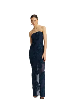 ROTATE 3D Mesh Maxi Dress Kjole Mørkeblå