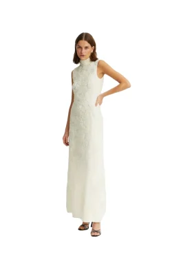 ROTATE Flower Mesh Maxi Dress Kjole Off-White