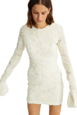 ROTATE Flower Mesh Mini Dress Kjole Off-White