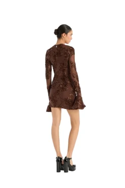 ROTATE Flower Mesh Mini Dress Kjole Brun