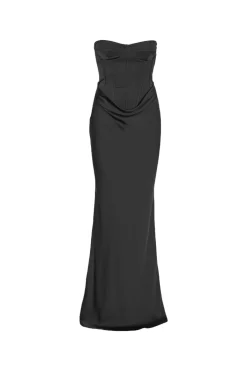 ROTATE Satin Corset Maxi Dress Kjole Sort