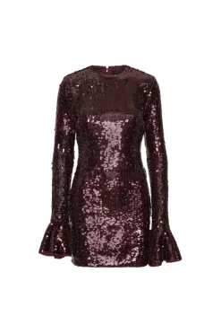 ROTATE Sequins Ls Mini Dress Kjole Burgunder