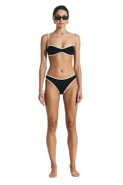 Seaquelle Ribbed Bikini Bottom Badetøy Sort Og Hvit
