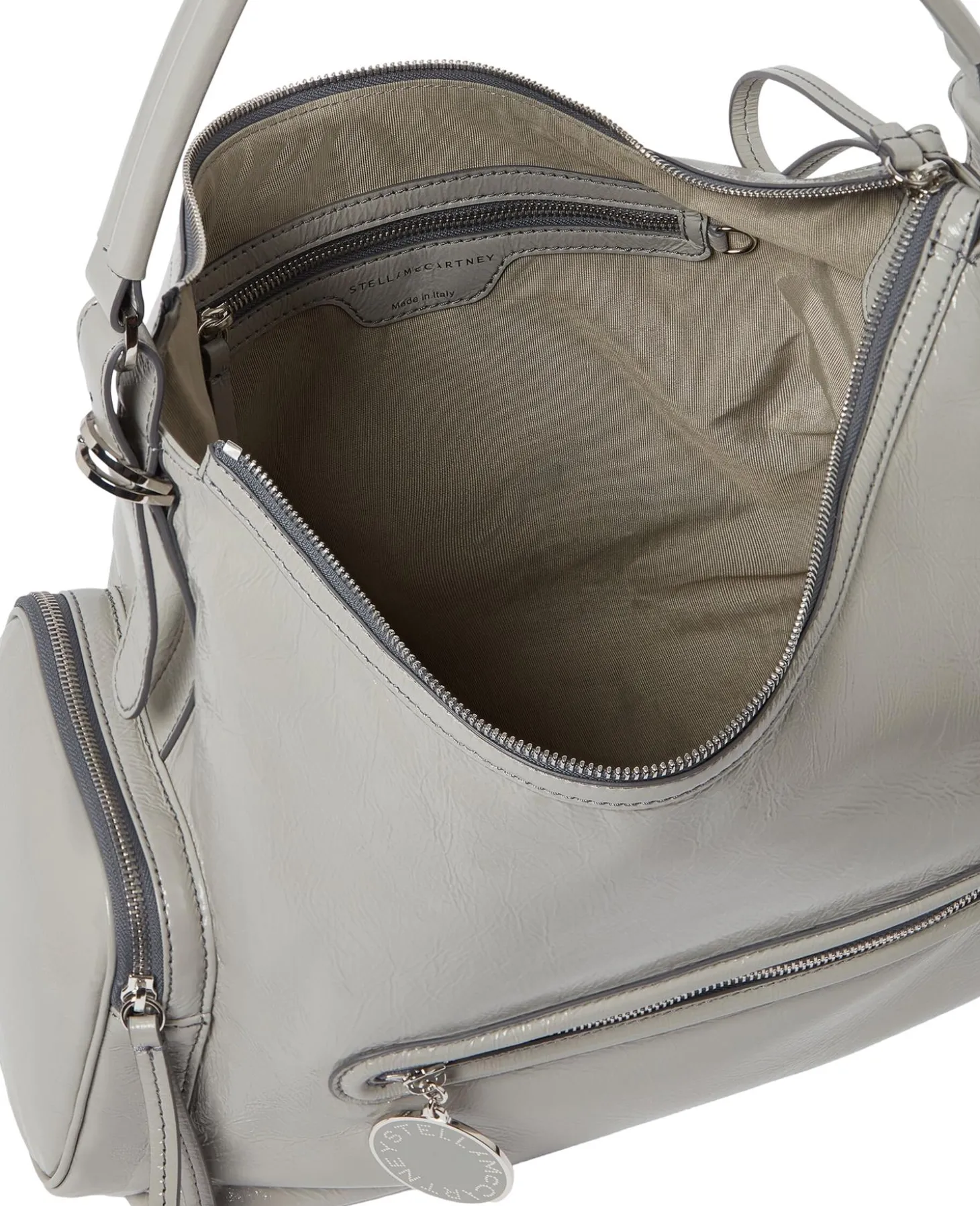 Stella McCartney Dartmoor Shoulder Bag Cracked Patent Veske Lysegrå