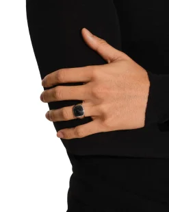 Tom Wood Cushion Black Larvikite Ring Sølv